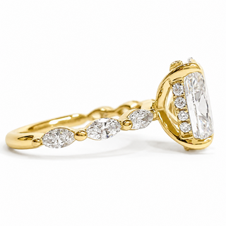 Oval Brilliant with Marquise Band and Hidden Halo Ring – Lab-Grown Diamond – 14K/18K Yellow Gold – 20 Side Stones