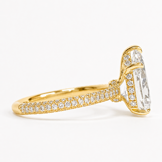 Pear Shape Three Row Pavé Ring with Hidden Halo – Lab Grown Diamond – 14K/18K Yellow Gold – 133 Side Stones