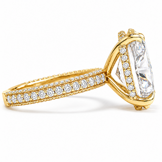 Oval Brilliant Three Row Pavé Ring with Hidden Halo – Lab Grown Diamond – 14K/18K Yellow Gold – 133 Side Stones