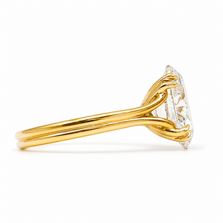 Oval Brilliant Split Band Solitaire Ring – Lab Grown Diamond – 14K/18K Yellow Gold - 1 Side Stone