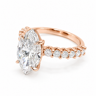 Marquise Brilliant Pavé Ring – Lab Grown Diamond – 14K/18K Gold – 12 Side Stones