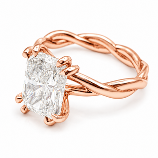 Radiant Cut Split Spiral Band Solitaire Ring – Lab Grown Diamond – 14K/18K Gold