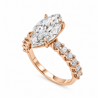 Marquise Brilliant Pavé Ring – Lab Grown Diamond – 14K/18K Gold – 12 Side Stones