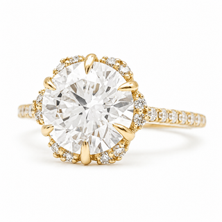Round Brilliant Flower Pavé Ring – Lab Grown Diamond – 14K/18K Gold – 32 Side Stones