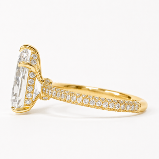 Pear Shape Three Row Pavé Ring with Hidden Halo – Lab Grown Diamond – 14K/18K Yellow Gold – 133 Side Stones