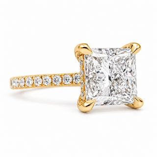 Princess Cut With Hidden Halo And Pavé Setting Ring – Lab Grown Diamond – 14K/18K Gold – 34 Side Stones