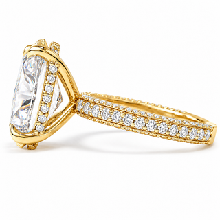 Oval Brilliant Three Row Pavé Ring with Hidden Halo – Lab Grown Diamond – 14K/18K Yellow Gold – 133 Side Stones