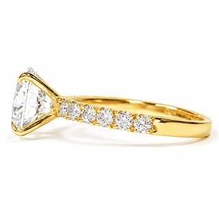 Round Brilliant Pavé Ring – Lab Grown Diamond – 14K/18K Yellow Gold – 12 Side Stones