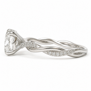 Round Brilliant Pavé Ring – Lab Grown Diamond – 14K/18K White Gold – 28 Side Stones