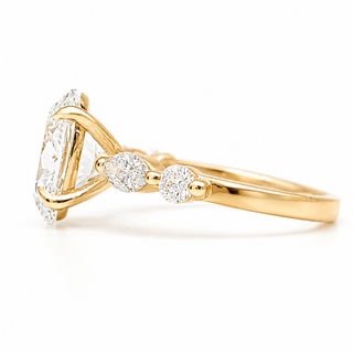 Oval Brilliant with Marquise Band Ring – Lab-Grown Diamond – 14K/18K Yellow Gold – 4 Side Stones