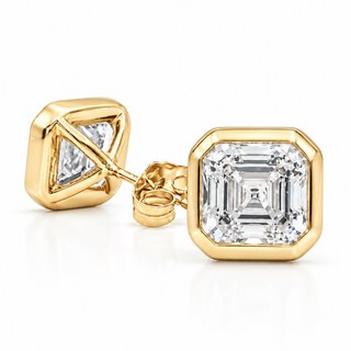 Asscher Cut Earrings – Lab Grown Diamonds – 14K Gold – Flush Setting