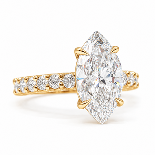 Marquise Brilliant Pavé Ring – Lab Grown Diamond – 14K/18K Gold – 12 Side Stones