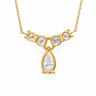 Pear Shape With Round Stones Necklace – Lab Grown Diamond – 14K Gold