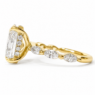 Oval Brilliant with Marquise Band and Hidden Halo Ring – Lab-Grown Diamond – 14K/18K Yellow Gold – 20 Side Stones