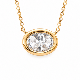 Oval Brilliant – Lab Grown Diamond – 14K Gold – Solitaire Necklace Bezel Setting