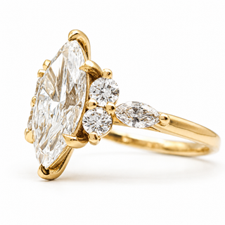 Marquise Brilliant Pavé Ring – Lab Grown Diamond – 14K/18K Yellow Gold – 6 Side Stones