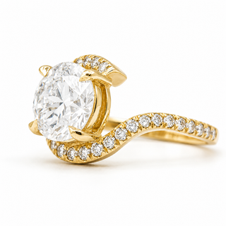 Round Brilliant Spiral Pavé Ring  – Lab Grown Diamond – 14K/18K Yellow Gold – 32 Side Stones