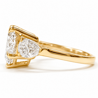 Heart Brilliant 3 Stone Ring – Lab Grown Diamond – 14K/18K Yellow Gold – 2 Side Stones