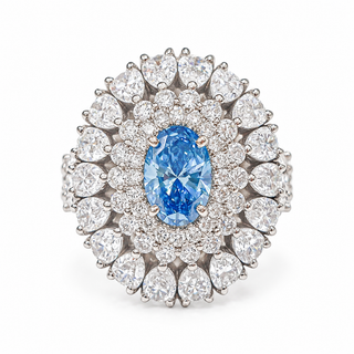 Oval Brillaint Cut 6.70 Carat Lab-Grown Diamonds Cocktail Ring | IGI Certified | 9.23 Gram 14K White Gold