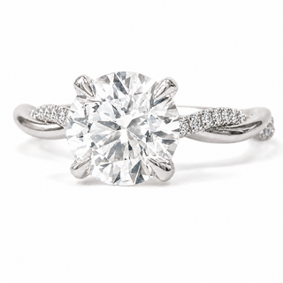 Round Brilliant Pavé Ring – Lab Grown Diamond – 14K/18K White Gold – 28 Side Stones