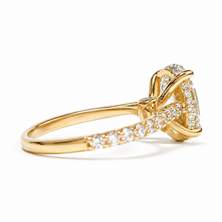 Oval Brilliant Pavé Ring with Hidden Halo – Lab Grown Diamond – 14K/18K Yellow Gold – 44 Side Stones