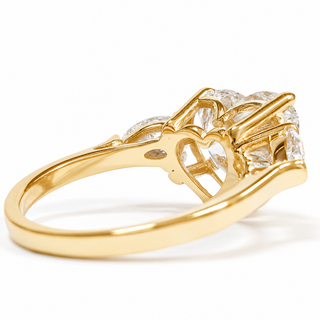 Heart Brilliant 3 Stone Ring – Lab Grown Diamond – 14K/18K Yellow Gold – 2 Side Stones