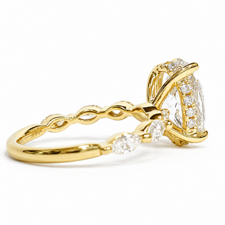 Oval Brilliant with Marquise Band and Hidden Halo Ring – Lab-Grown Diamond – 14K/18K Yellow Gold – 20 Side Stones