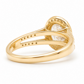 Oval Brilliant Split Pavé with Halo Ring  – Lab Grown Diamond – 14K/18K Yellow Gold – 54 Side Stones