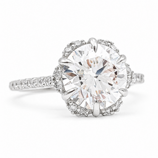Round Brilliant Flower Pavé Ring – Lab Grown Diamond – 14K/18K White Gold – 32 Side Stones
