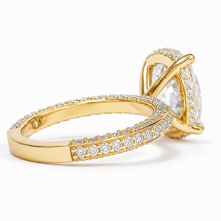 Oval Brilliant Three Row Pavé Ring with Hidden Halo – Lab Grown Diamond – 14K/18K Yellow Gold – 133 Side Stones