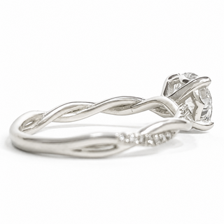 Round Brilliant Pavé Ring – Lab Grown Diamond – 14K/18K White Gold – 28 Side Stones