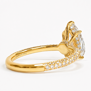 Pear Shape Three Row Pavé Ring with Hidden Halo – Lab Grown Diamond – 14K/18K Yellow Gold – 133 Side Stones