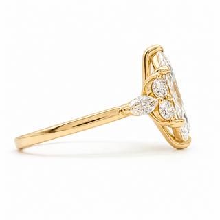 Marquise Brilliant Pavé Ring – Lab Grown Diamond – 14K/18K Yellow Gold – 6 Side Stones
