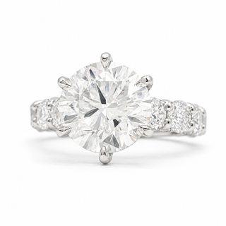 Round Brilliant Diamond Band With Hidden Halo 6 Prong Pavé Ring – Lab Grown Diamond – 14K/18K White Gold – 126 Side Stones