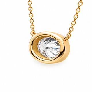 Oval Brilliant – Lab Grown Diamond – 14K Gold – Solitaire Necklace Bezel Setting