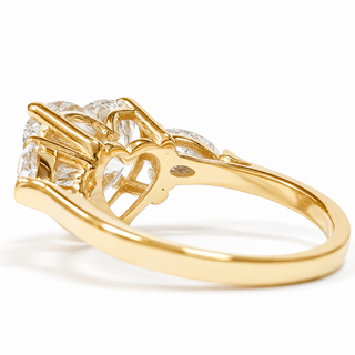 Heart Brilliant 3 Stone Ring – Lab Grown Diamond – 14K/18K Yellow Gold – 2 Side Stones
