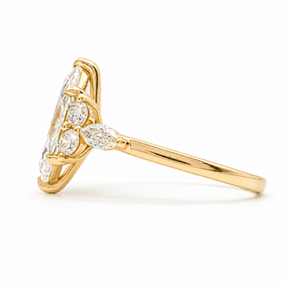 Marquise Brilliant Pavé Ring – Lab Grown Diamond – 14K/18K Yellow Gold – 6 Side Stones
