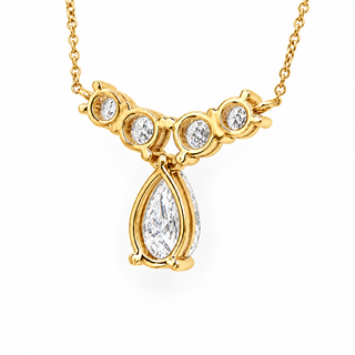 Pear Shape With Round Stones Necklace – Lab Grown Diamond – 14K Gold