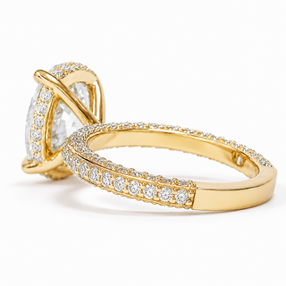 Oval Brilliant Three Row Pavé Ring with Hidden Halo – Lab Grown Diamond – 14K/18K Yellow Gold – 133 Side Stones