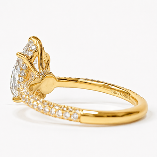 Pear Shape Three Row Pavé Ring with Hidden Halo – Lab Grown Diamond – 14K/18K Yellow Gold – 133 Side Stones