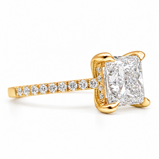 Princess Cut With Hidden Halo And Pavé Setting Ring – Lab Grown Diamond – 14K/18K Gold – 34 Side Stones