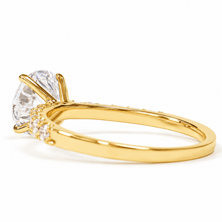 Round Brilliant Pavé Ring – Lab Grown Diamond – 14K/18K Yellow Gold – 12 Side Stones