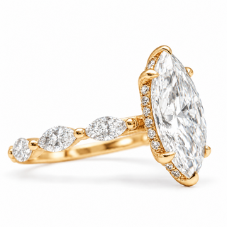 Marquise Brilliant with Marquise Band and Hidden Halo Ring – Lab-Grown Diamond – 14K/18K Gold – 26 Side Stones
