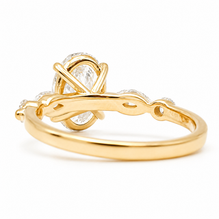 Oval Brilliant with Marquise Band Ring – Lab-Grown Diamond – 14K/18K Yellow Gold – 4 Side Stones