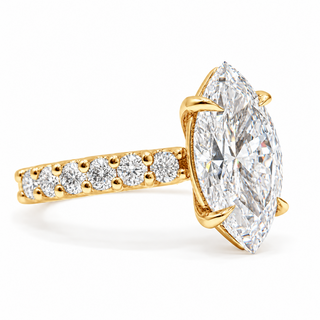 Marquise Brilliant Pavé Ring – Lab Grown Diamond – 14K/18K Gold – 12 Side Stones