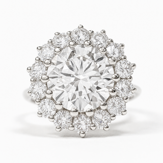 Round Brilliant Diana Ring – Lab Grown Diamond – 14K/18K White Gold – 14 Side Stones