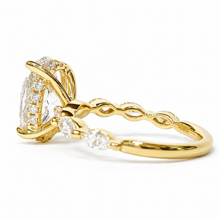 Oval Brilliant with Marquise Band and Hidden Halo Ring – Lab-Grown Diamond – 14K/18K Yellow Gold – 20 Side Stones
