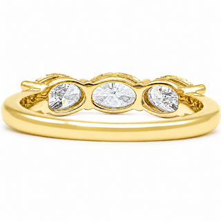 Oval Brilliant 3 Stone Crown Ring – Lab Grown Diamond – 14K/18K Yellow Gold