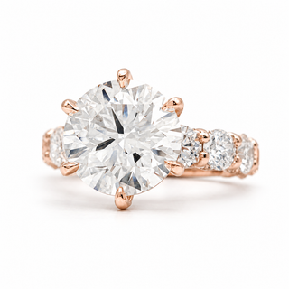 Round Brilliant Diamond Band With Hidden Halo 6 Prong Pavé Ring – Lab Grown Diamond – 14K/18K Rose Gold – 126 Side Stones