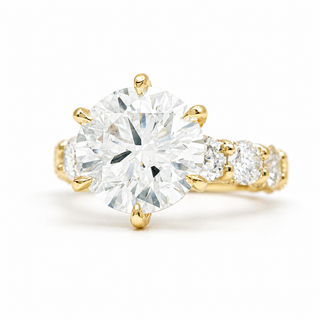 Round Brilliant Diamond Band With Hidden Halo 6 Prong Pavé Ring – Lab Grown Diamond – 14K/18K Yellow Gold – 126 Side Stones